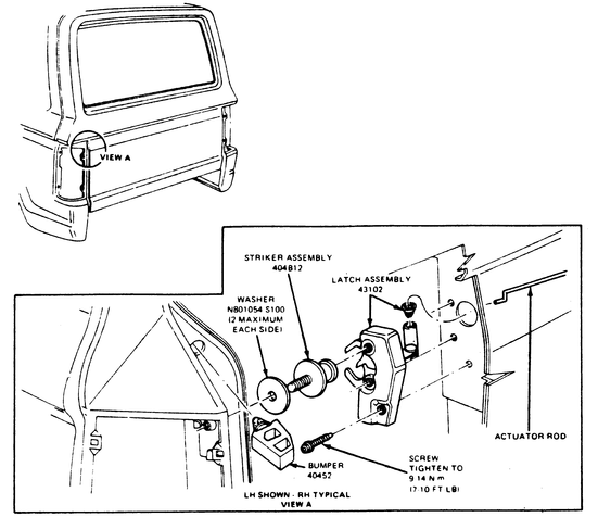 Ford Bronco II liftgate hinge-to-header attachment points