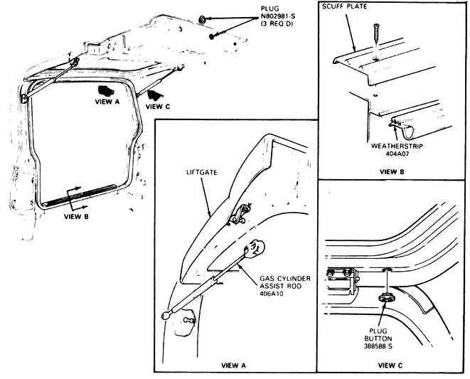 Ford Bronco II rear liftgate alignment illustration