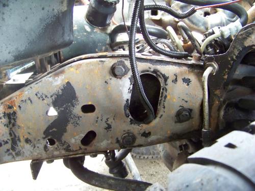 Frame rail after being cleaned with oven cleaner