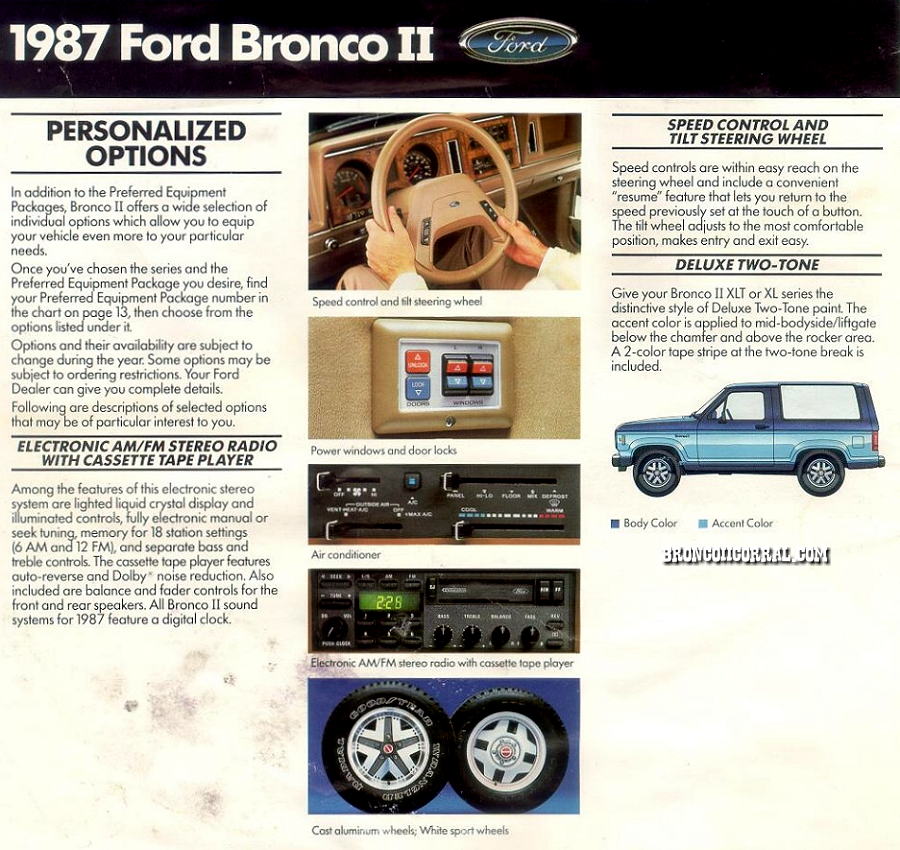 1987 Ford Bronco II Brochure Options
