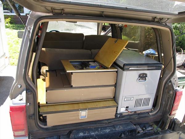 main drawer holds a camp stove, lantern, propane, and some other often-used odds & ends